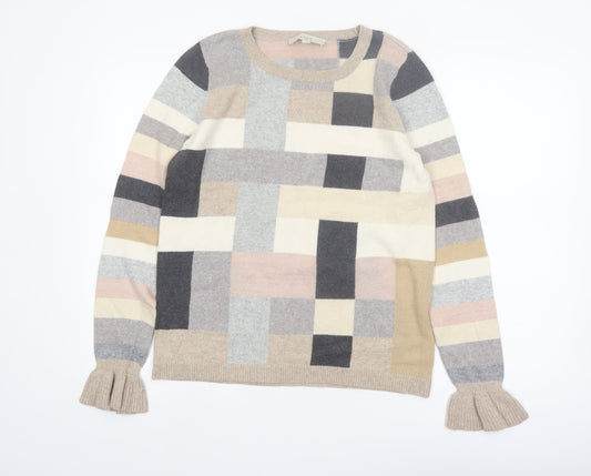 LOFT Women's Multicoloured Geometric Knit Jumper Size S
