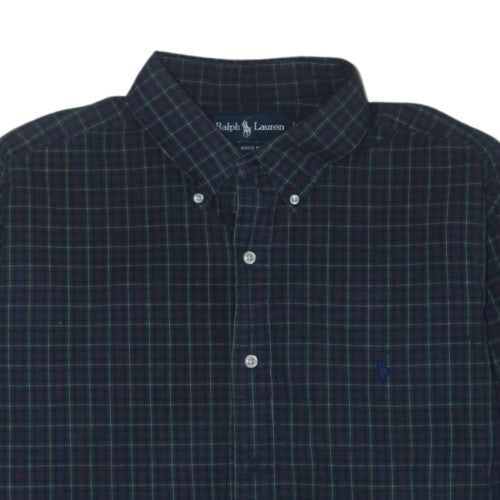 Ralph Lauren Men's Blue Check Classic Fit Long Sleeve Cotton Shirt L
