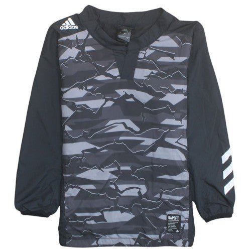 Additional front view of Adidas boys’ black camouflage pullover sweatshirt, size 140, long sleeve
