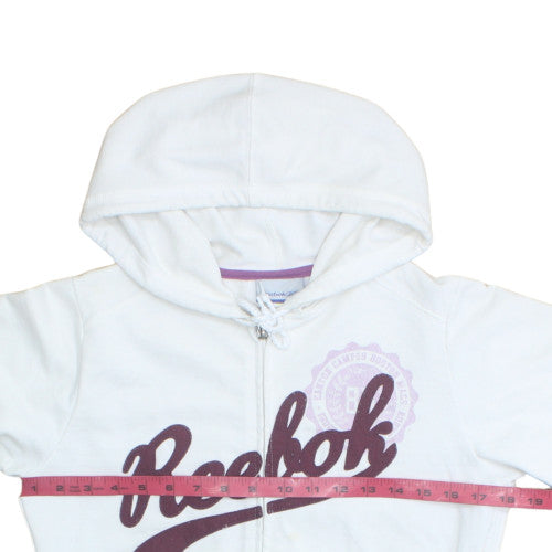 Reebok Womens White Full Zip Hoodie Size M Cotton Blend Sportswear