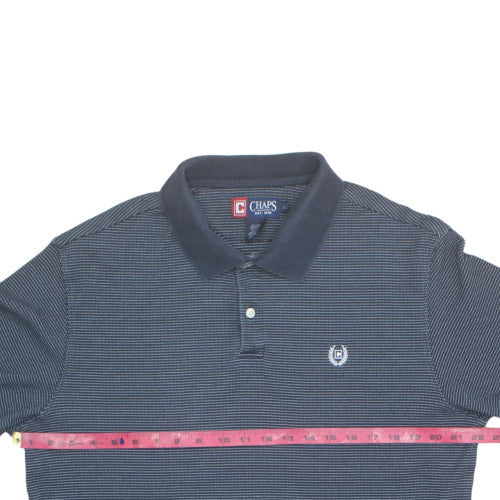 Chaps Men's Blue Striped Polo Shirt Size L Short Sleeve Cotton Blend