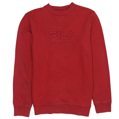 Additional front view of Fila women’s red crew neck pullover sweatshirt, size UK 10, cotton blend