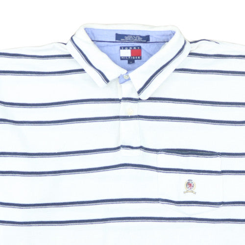 Tommy Hilfiger Men’s White Striped Polo Shirt XL Classic Fit