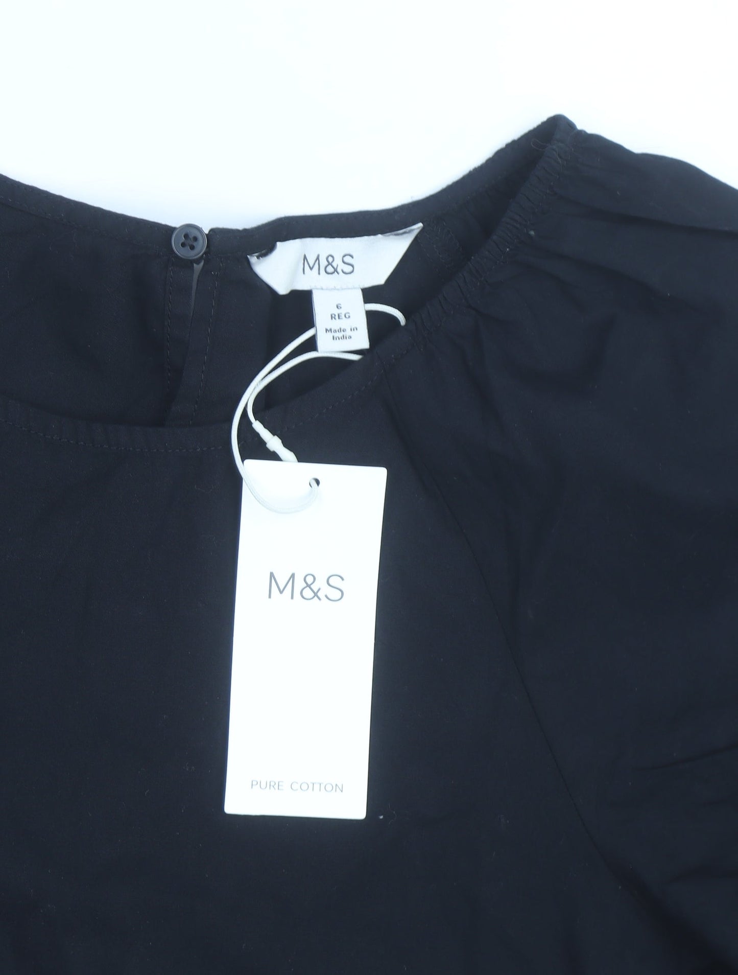 Marks and Spencer Women’s Black Cotton Shift Dress Size 6 Puff Sleeve