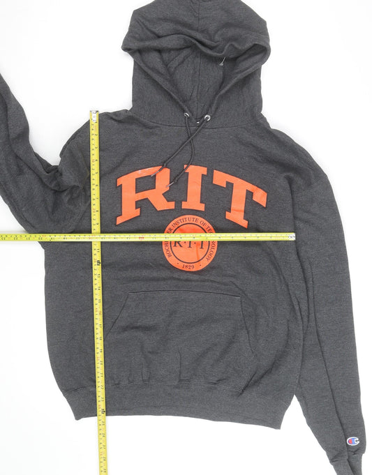 Champion Men's Grey Pullover Hoodie M RIT University Logo Fleece