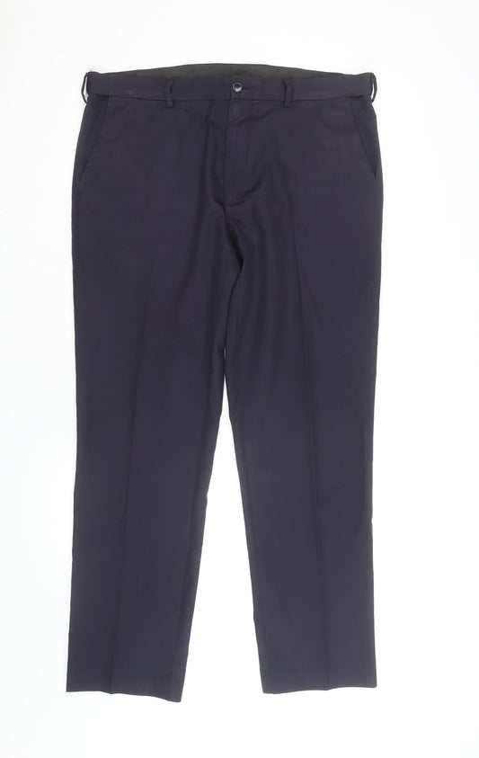 Marks and Spencer Men's Blue 36 Regular Fit Dress Trousers