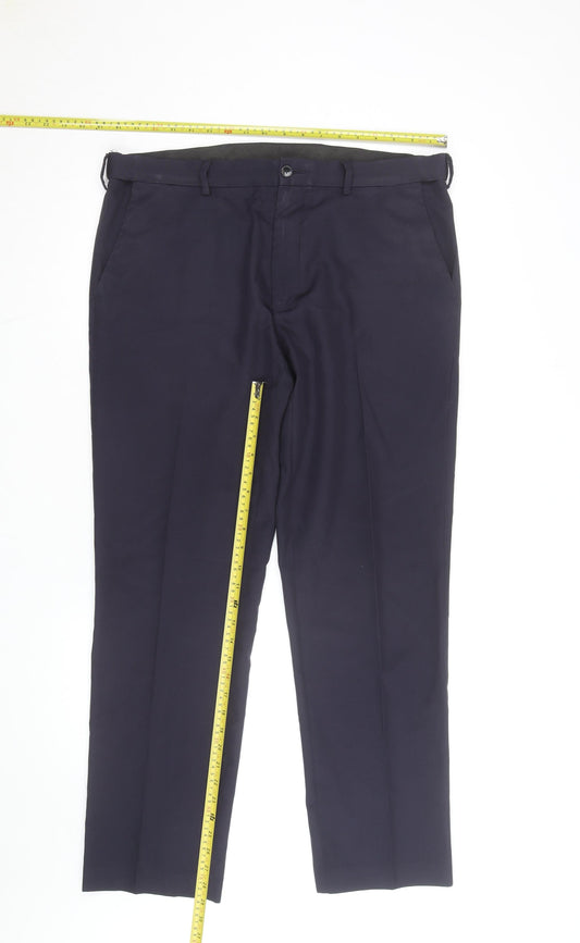 Marks and Spencer Men's Blue 36 Regular Fit Dress Trousers