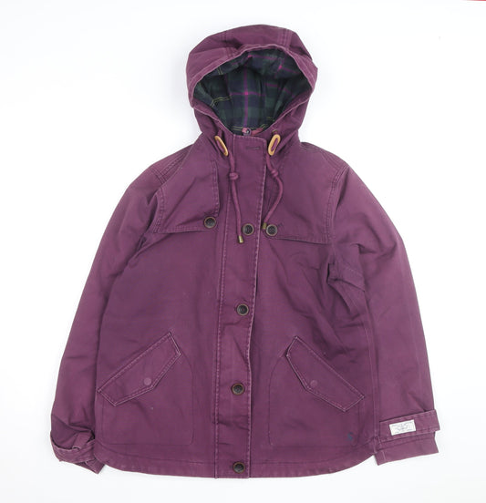 Joules Women's Purple Waterproof Hooded Cotton Parka Jacket Size 12