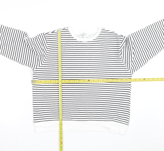 Marks and Spencer Men's White Striped Cotton Long Sleeve Top M