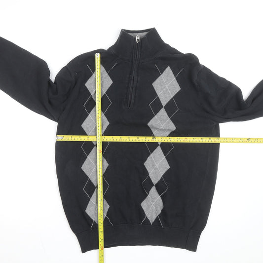 Gordon Cooper Golf Men's Black Argyle 1/4 Zip Jumper Size L
