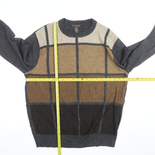 Dockers Men’s Grey Check Acrylic Knit Crew Neck Pullover Jumper Size L
