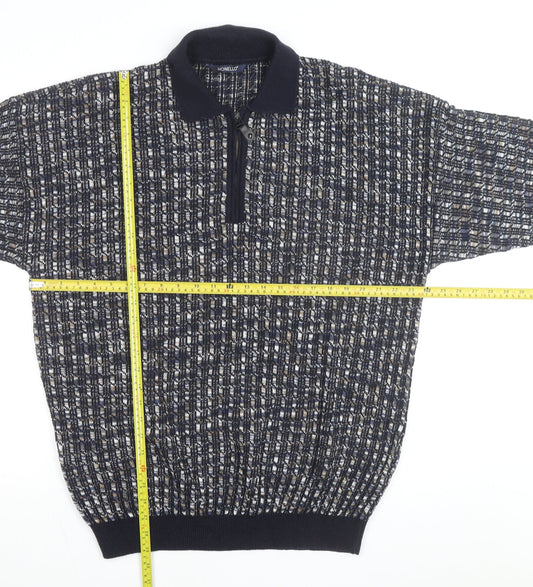 Monello Men's Blue Collared Half Zip Knit Jumper Size L