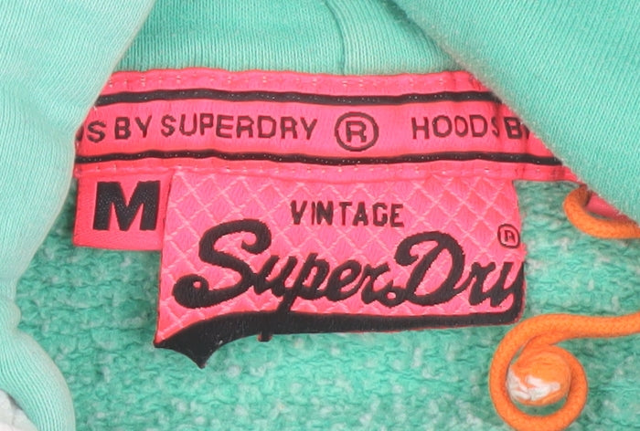 Superdry Womens Green Pullover Hoodie Size M Cotton Blend Vintage Logo