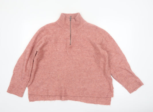 Additional front view of ICHI Women’s Pink High Neck 1/2 Zip Knit Jumper XL