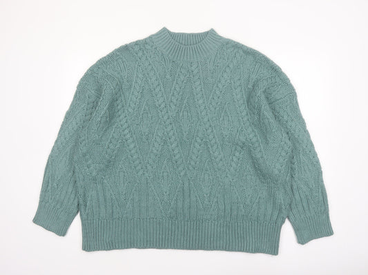 FatFace Women Green Cable Knit Mock Neck Jumper Size 22
