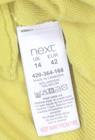 Next Womens Yellow Crew Neck Long Sleeve Cardigan Size 14