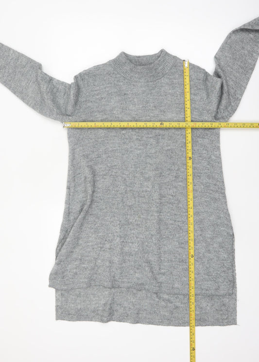 H&M Women’s Grey Mock Neck Long Sleeve Tunic Jumper Size 12