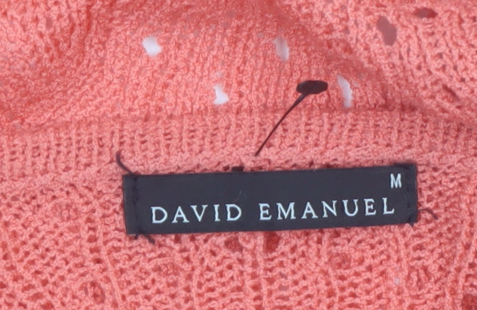 David Emanuel Women Pink Open Knit Cardigan M Lightweight