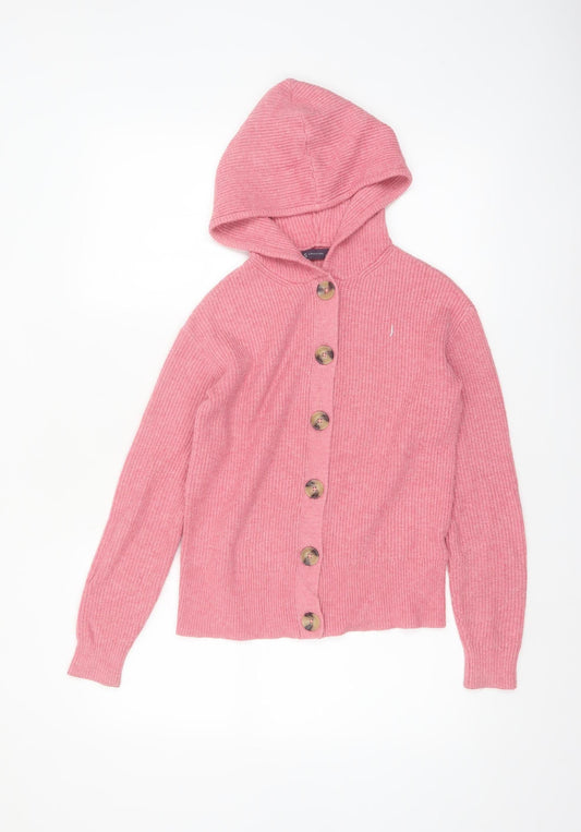 Marks & Spencer Women Pink Hooded Button Cardigan XS