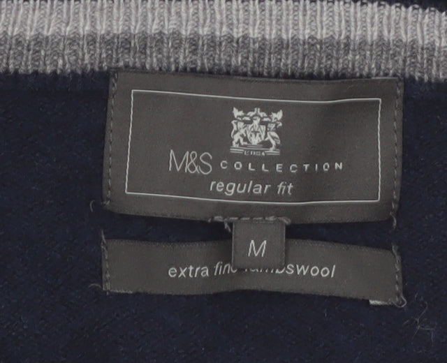 Marks and Spencer Men's Blue Wool Regular Fit Jumper M
