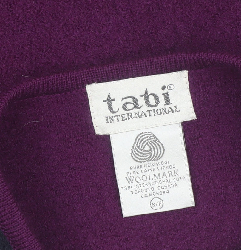 Tabi International Women Purple Wool Full Zip Geometric Jumper S