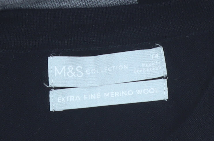 Marks and Spencer Womens Black Beige Grey Merino Wool Jumper Size 14