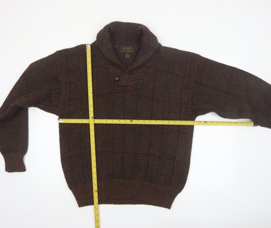 Eddie Bauer Men's Brown Wool Check Pullover Jumper L