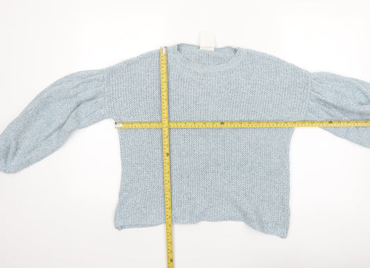 Thought Women Blue Cotton Knit Balloon Sleeve Jumper Size 10