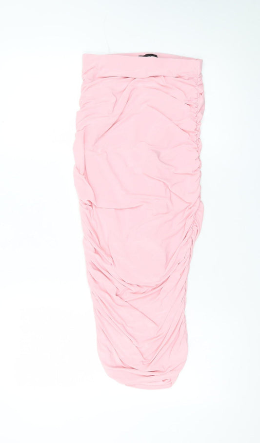PRETTYLITTLETHING Women Pink Size 4 Sleeveless Ruched Bodycon Midi Dress