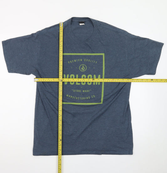 Volcom Men's Blue Graphic Logo Crew Neck Cotton Blend T-Shirt Size L