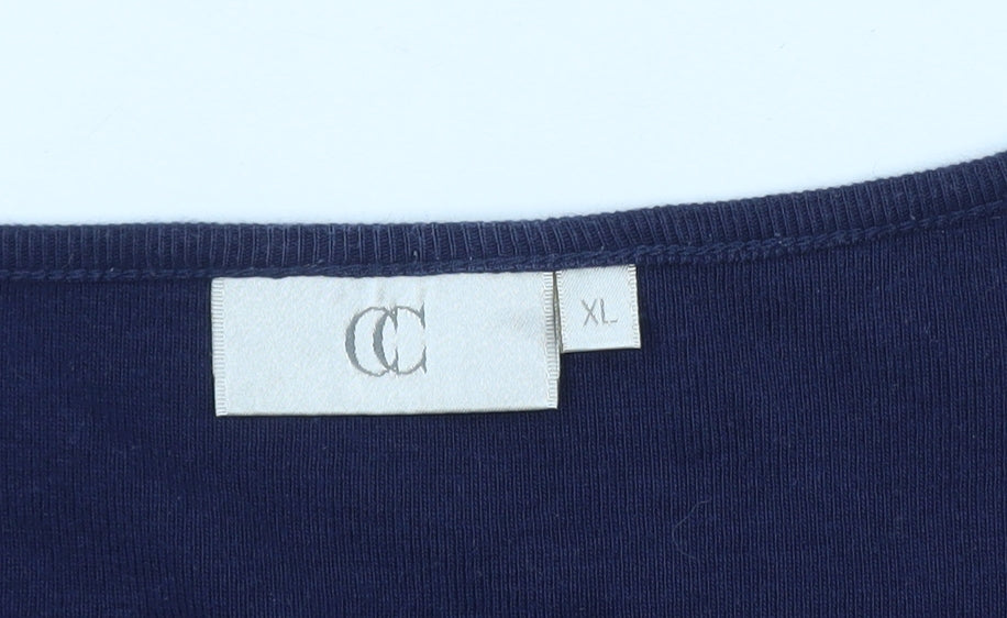 CC Women's Blue Embroidered V-Neck Short Sleeve Cotton T-Shirt XL