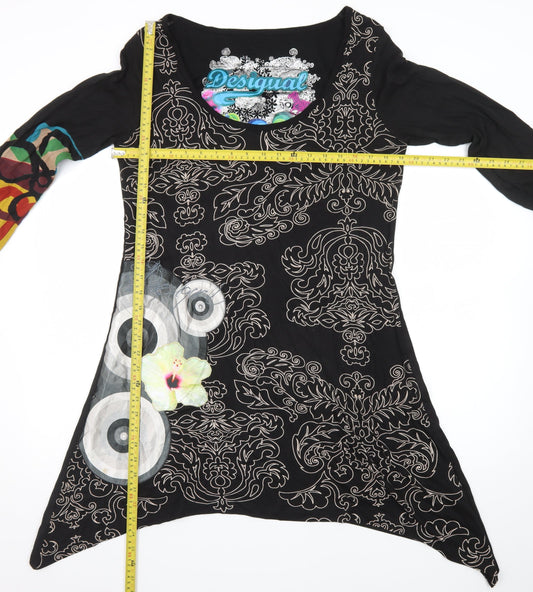 Desigual Womens Black XL Asymmetric Long Sleeve Printed Dress