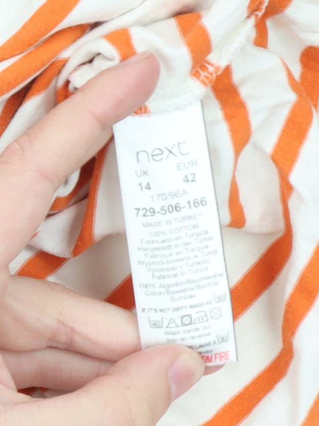 Next Women’s Orange White Striped Long Sleeve Cotton T-Shirt Size 14