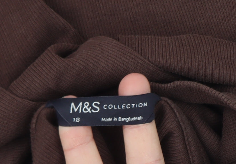 Marks and Spencer Women Brown Roll Neck Long Sleeve Jersey Top Size 18