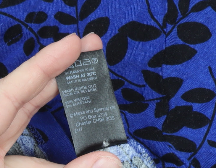 Marks and Spencer Womens Blue Floral Long Sleeve Tunic Blouse UK 14