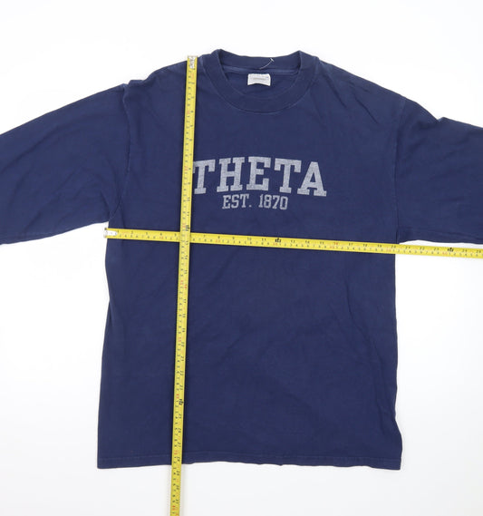 Hanes Beefy-T Navy Blue Long Sleeve Men's Graphic T-Shirt Size L