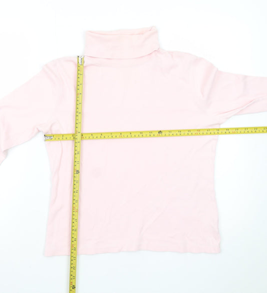 St. John's Bay Women's Pink Roll Neck Long Sleeve Cotton Top M
