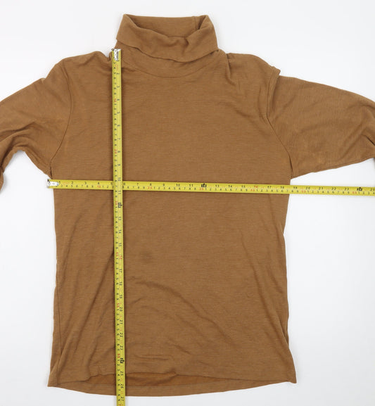 Uniqlo Men's Brown Roll Neck Long Sleeve Jersey T-Shirt Size M