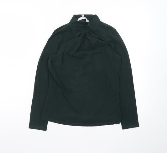 Additional front view of Red Herring women’s green high neck long sleeve cotton tunic blouse, size UK 12