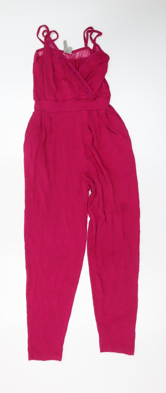 Additional front view of ASOS Women’s Pink Sleeveless Jumpsuit UK 4 Wrap Front Strappy Design