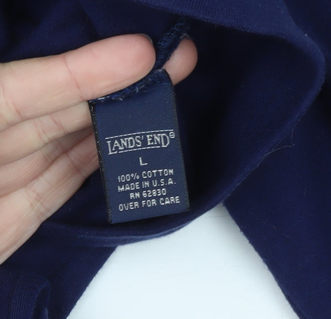 Lands' End Men's Blue Long Sleeve Roll Neck Cotton T-Shirt Size L