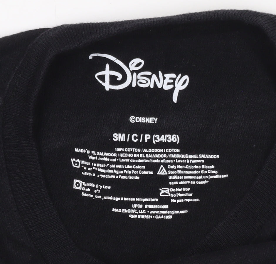 Brand and care label for Disney Mickey Mouse Black Long Sleeve Crew Neck T-Shirt Women’s Small