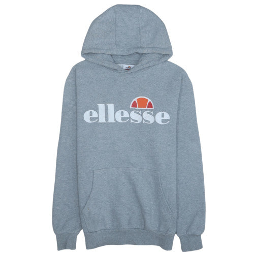 Additional front view of Ellesse women’s grey pullover hoodie, size UK 10, logo graphic sweatshirt