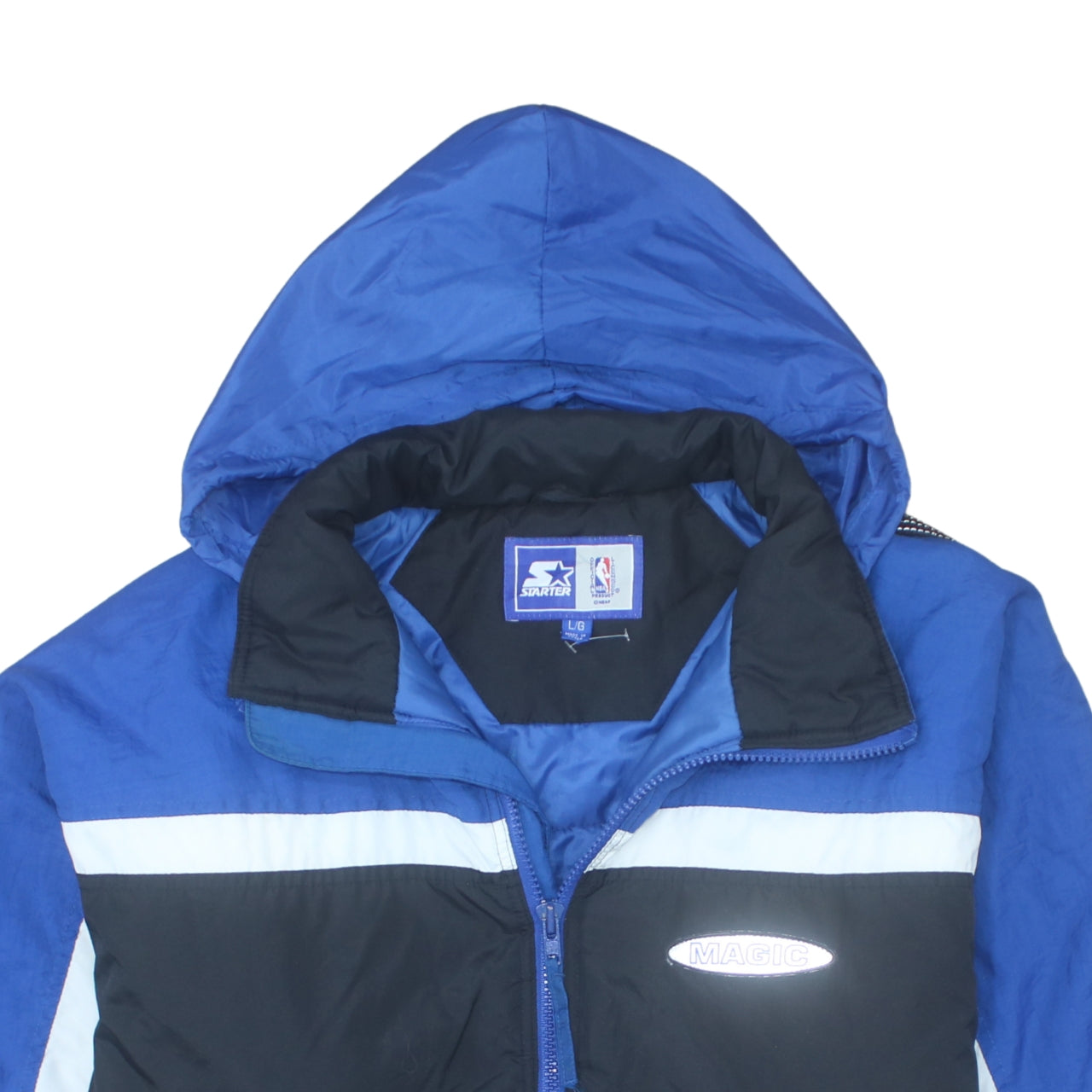 Starter Mens Blue Orlando Magic Hooded Puffer Jacket L 90s NBA Vintage