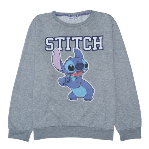 Front view of Disney women’s grey stitch sweatshirt l 14/16 crew neck pullover