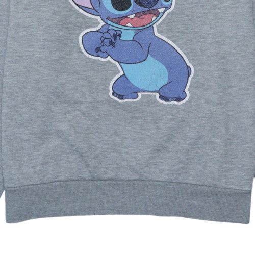 Disney Womens Grey Stitch Sweatshirt L 14/16 Crew Neck Pullover