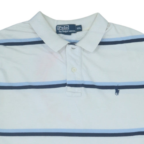 Polo Ralph Lauren Mens White Blue Striped Cotton Polo Shirt XXL