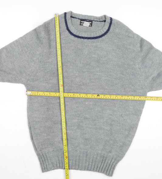Winks Lane Mens Grey Acrylic Crew Neck Pullover Jumper Size M