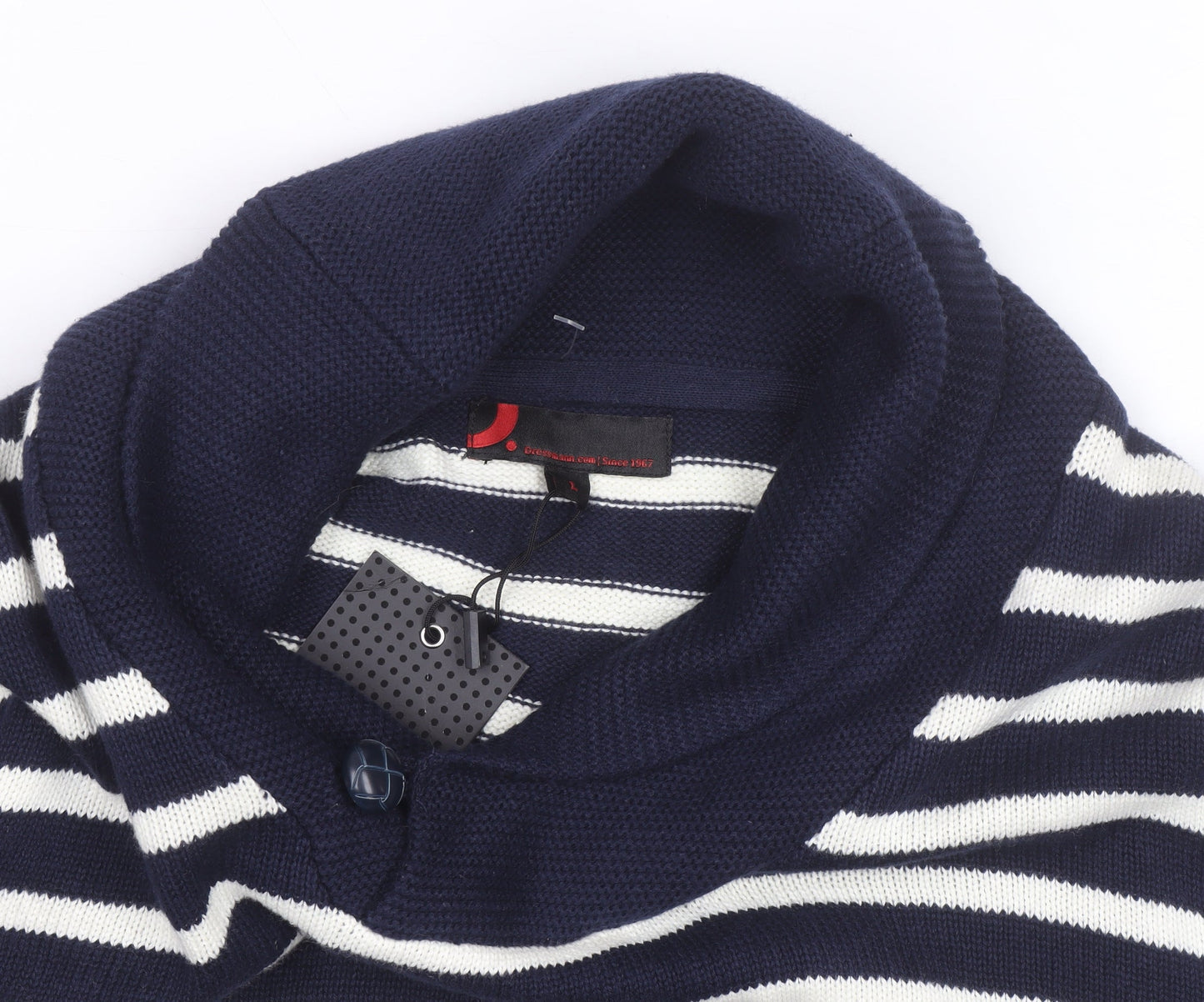 Greenwich Polo Club Men's Blue Striped Cotton Roll Neck Jumper L