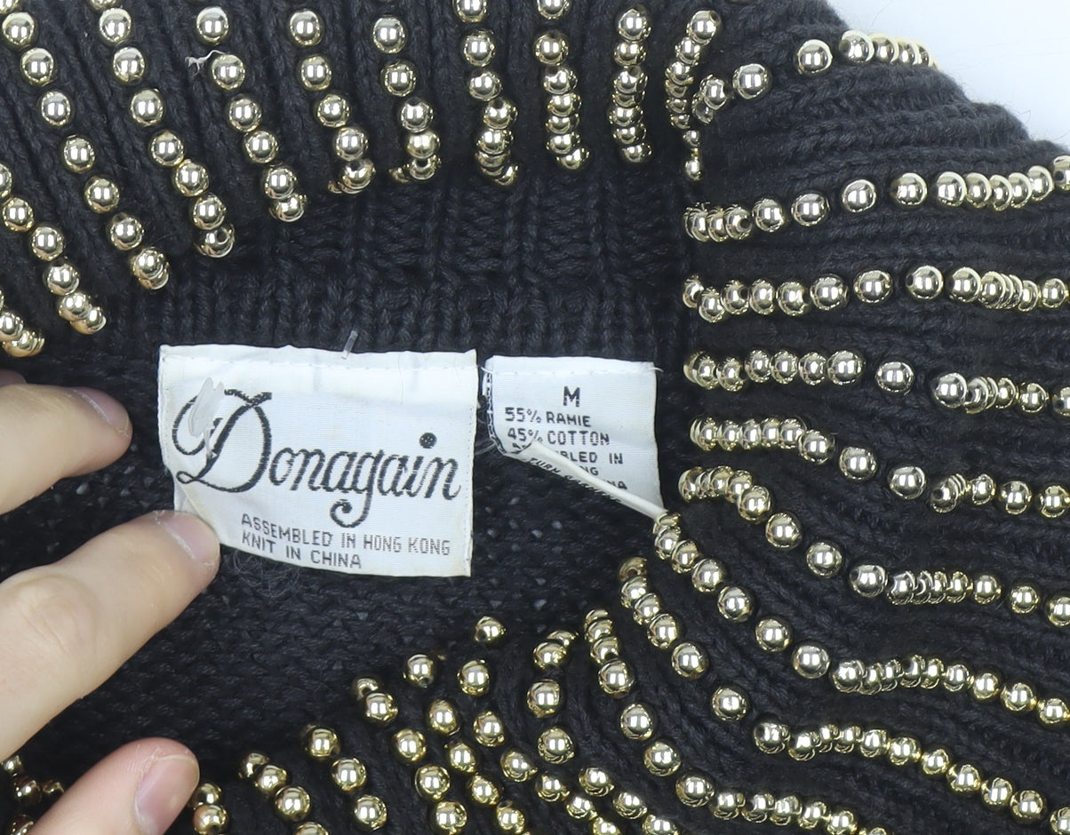 Donagain Women’s Black Beaded Roll Neck Chunky Knit Jumper Size M